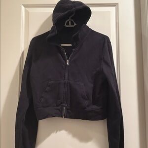 Brandy Melville J.Galt Black ZipUp Boxy Cropped Hoodie women’s size OS one size